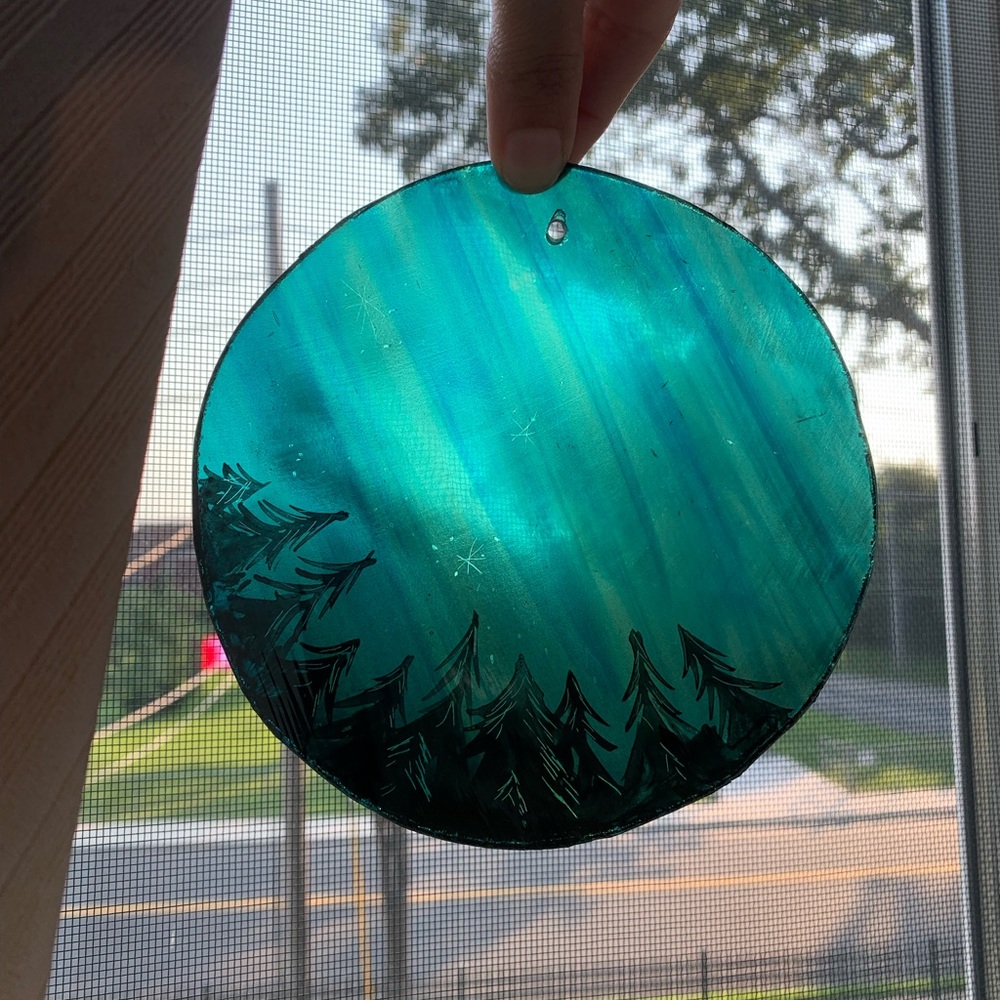 Northern Light/Aurora Borealis Hand Painted Glass